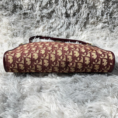 Christian Dior Hand Shoulder Bag Tote Purse Trotter Canvas Leather Bordeaux Auth