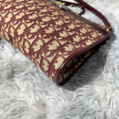 Christian Dior Hand Shoulder Bag Tote Purse Trotter Canvas Leather Bordeaux Auth