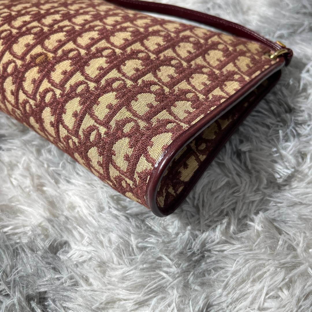 Christian Dior Hand Shoulder Bag Tote Purse Trotter Canvas Leather Bordeaux Auth