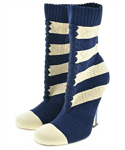 FENDI Short Boots Shoes EU 37 US 7 White Navy Authentic