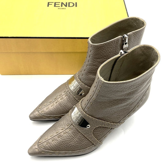 FENDI Short Boots Shoes EU 36 US 6 Leather Gray Authentic
