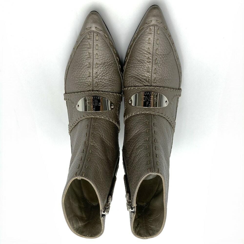 FENDI Short Boots Shoes EU 36 US 6 Leather Gray Authentic
