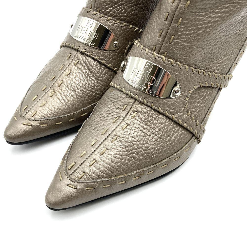 FENDI Short Boots Shoes EU 36 US 6 Leather Gray Authentic