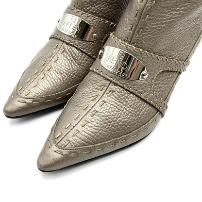 FENDI Short Boots Shoes EU 36 US 6 Leather Gray Authentic