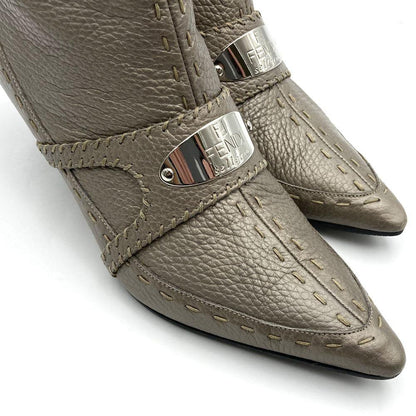 FENDI Short Boots Shoes EU 36 US 6 Leather Gray Authentic