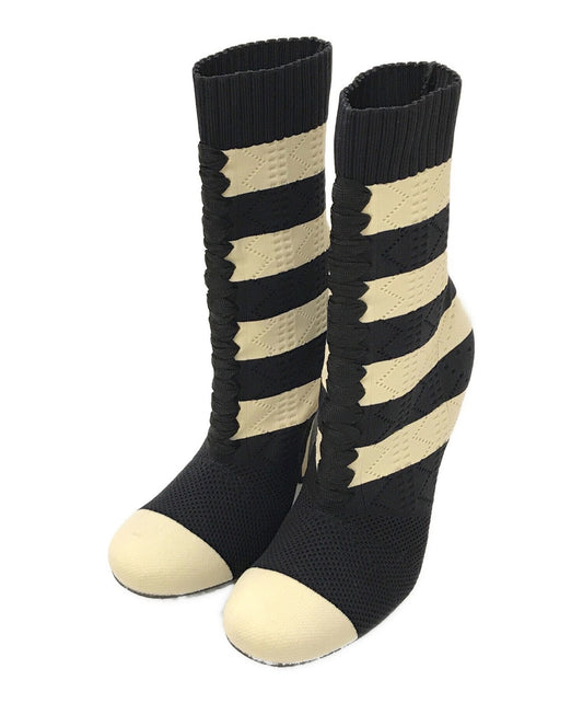 FENDI Knit Socks Boots Shoes EU 37 US 7 White Black Authentic