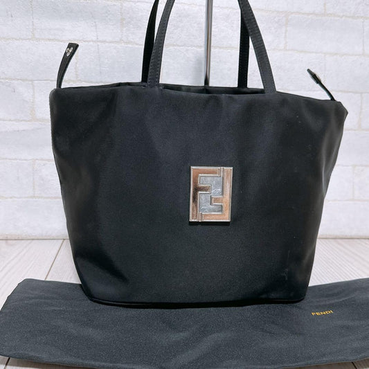 FENDI Hand Bag Tote Purse FF Nylon Authentic