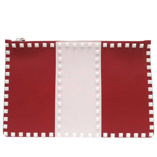 Valentino Garavani Clutch Bag Second Bag Rockstuds Leather Red Authentic