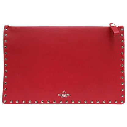 Valentino Garavani Clutch Bag Second Bag Rockstuds Leather Red Authentic