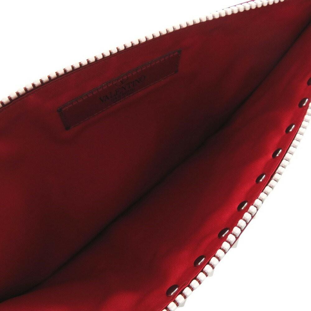 Valentino Garavani Clutch Bag Second Bag Rockstuds Leather Red Authentic