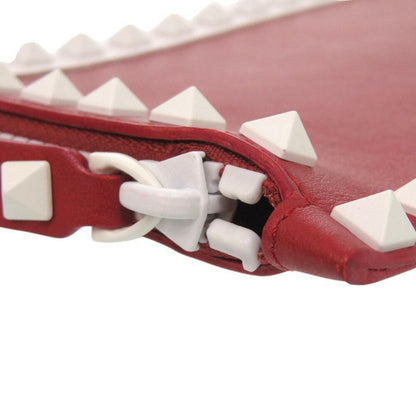 Valentino Garavani Clutch Bag Second Bag Rockstuds Leather Red Authentic