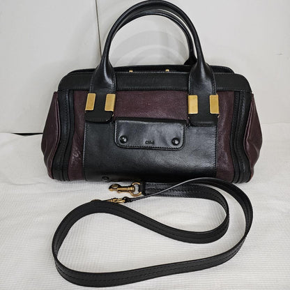 Chloe Shoulder Bag Purse Leather Black Bordeaux Authentic