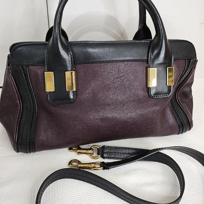 Chloe Shoulder Bag Purse Leather Black Bordeaux Authentic