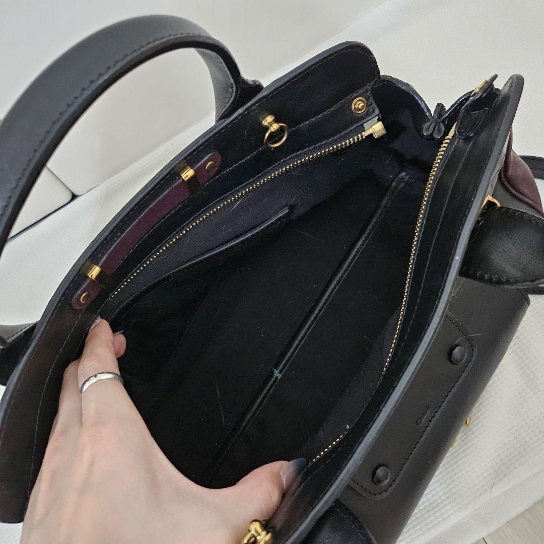 Chloe Shoulder Bag Purse Leather Black Bordeaux Authentic