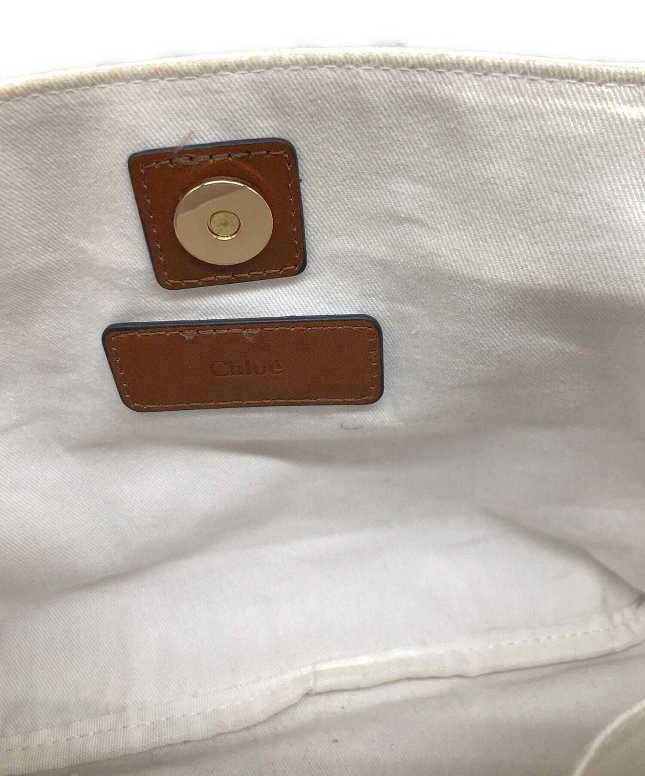 Chloe Hand Bag Tote Purse 2way Cotton White Pink Authentic