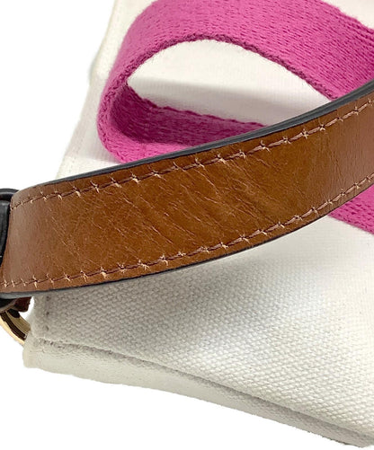 Chloe Hand Bag Tote Purse 2way Cotton White Pink Authentic