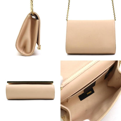 FENDI Shoulder Bag Purse Leather Metal Pink Beige Gold Authentic