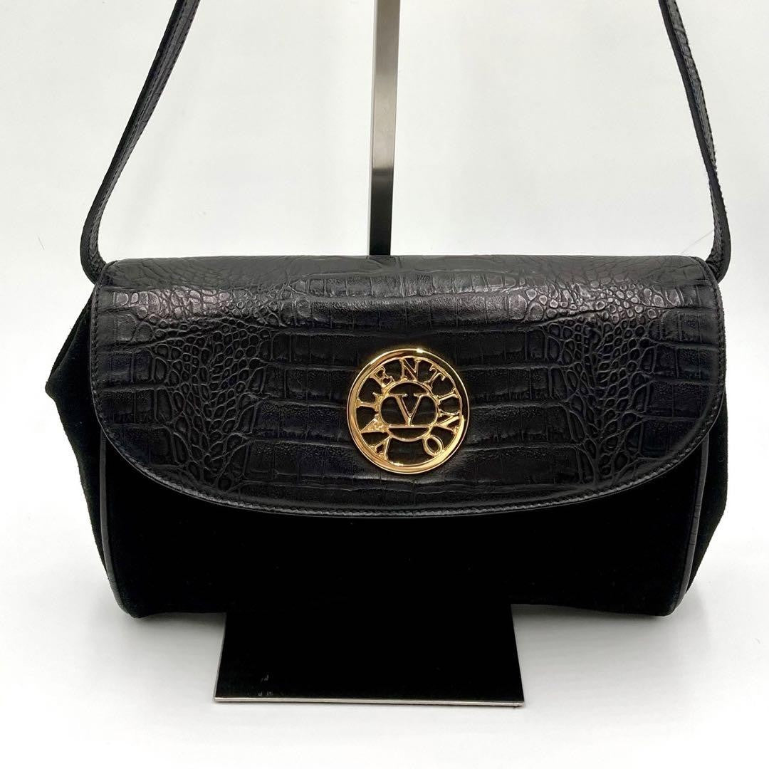 Valentino Hand Bag Tote Purse Suede Leather Black Authentic
