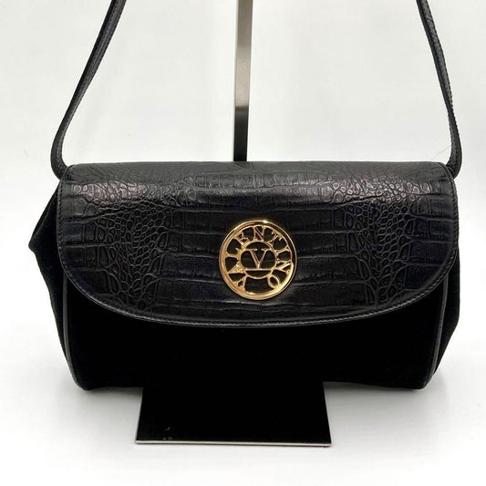 Valentino Hand Bag Tote Purse Suede Leather Black Authentic