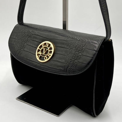 Valentino Hand Bag Tote Purse Suede Leather Black Authentic