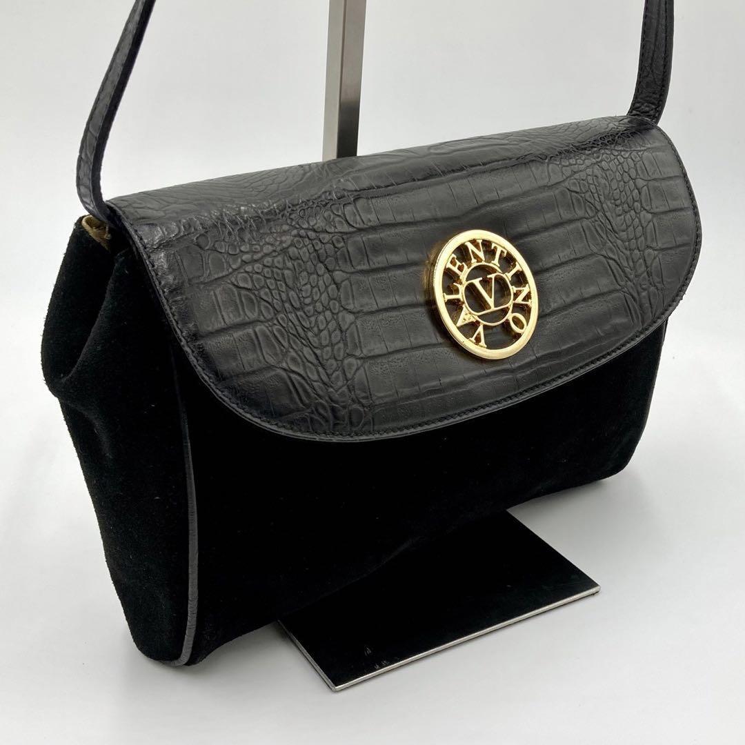 Valentino Hand Bag Tote Purse Suede Leather Black Authentic