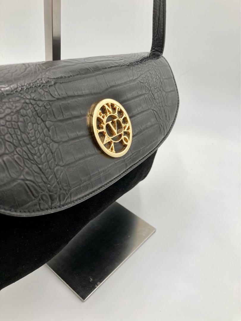 Valentino Hand Bag Tote Purse Suede Leather Black Authentic