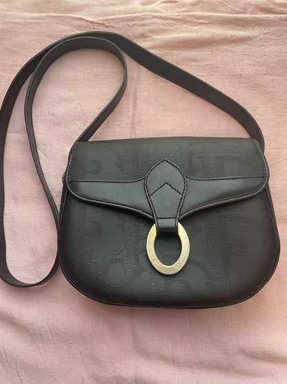 Christian Dior Shoulder Bag Purse Leather Black Authentic
