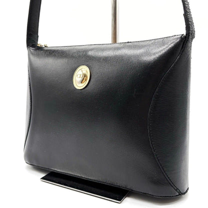 Christian Dior Shoulder Bag Purse CD Leather Black Authentic