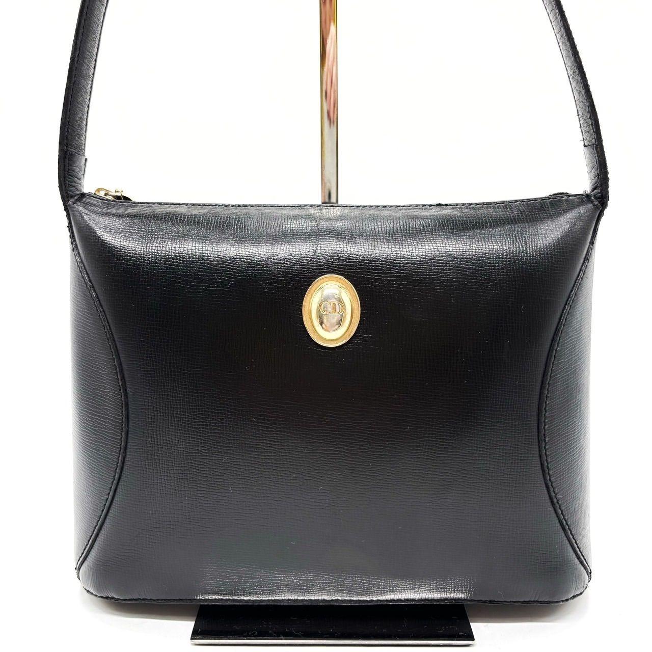 Christian Dior Shoulder Bag Purse CD Leather Black Authentic