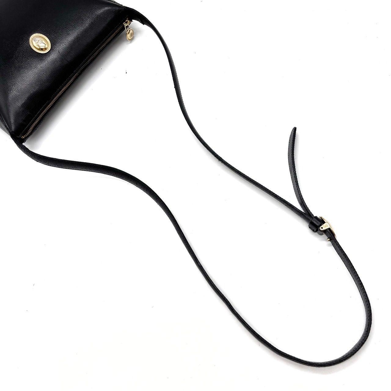 Christian Dior Shoulder Bag Purse CD Leather Black Authentic