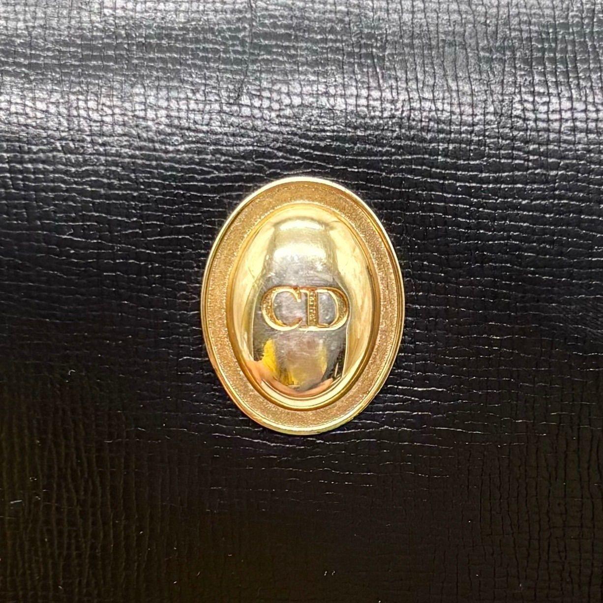 Christian Dior Shoulder Bag Purse CD Leather Black Authentic