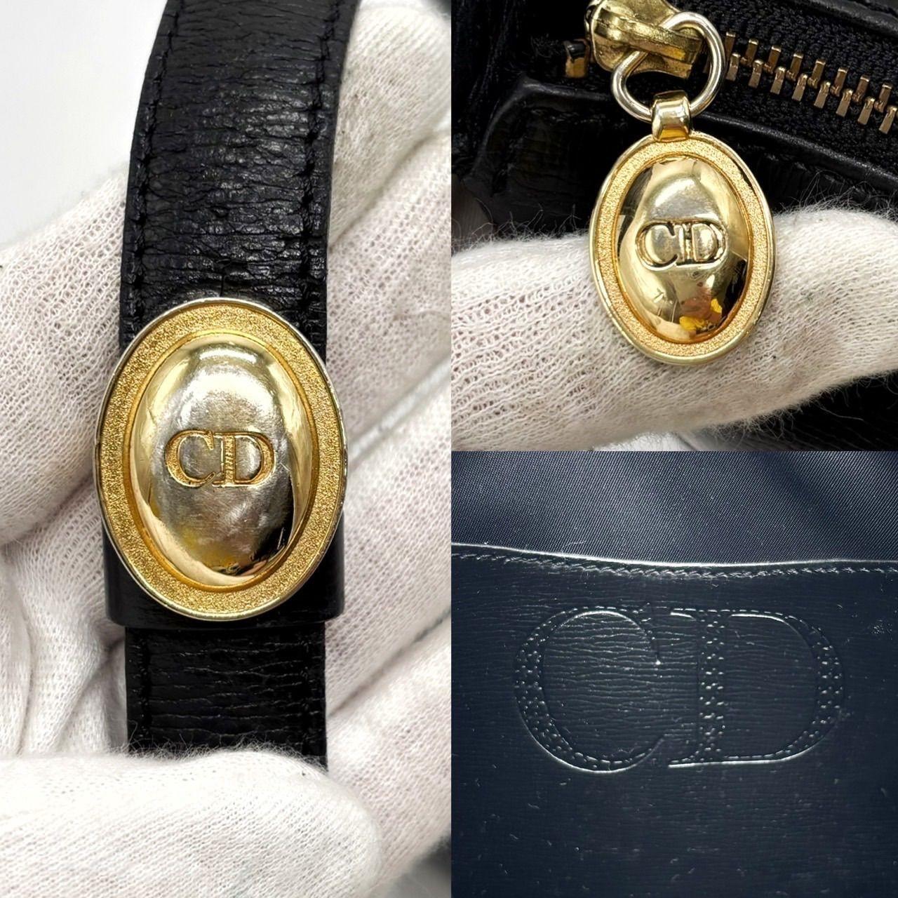 Christian Dior Shoulder Bag Purse CD Leather Black Authentic