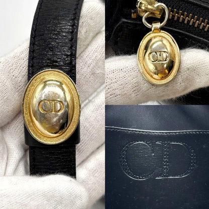 Christian Dior Shoulder Bag Purse CD Leather Black Authentic