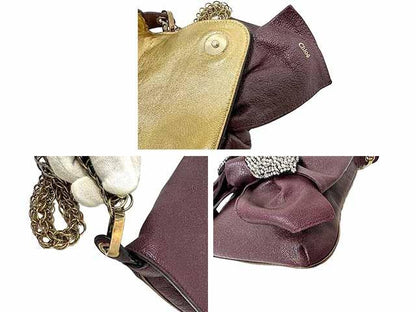 Chloe Hand Shoulder Bag Tote Purse Chain Leather Dark Purple Authentic