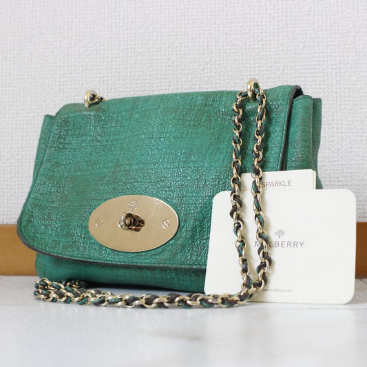 MULBERRY Shoulder Bag Purse Chain Leather Green Authentic