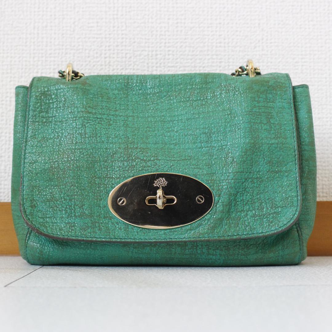 MULBERRY Shoulder Bag Purse Chain Leather Green Authentic