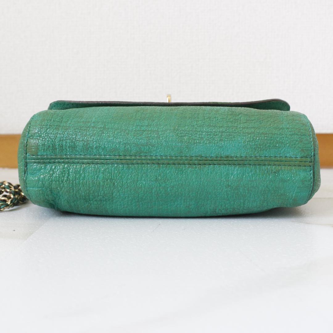 MULBERRY Shoulder Bag Purse Chain Leather Green Authentic