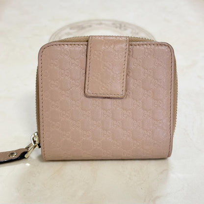 GUCCI Wallet GG Monogram Shima Bi-fold Flap Compact Pink Leather Authentic Used
