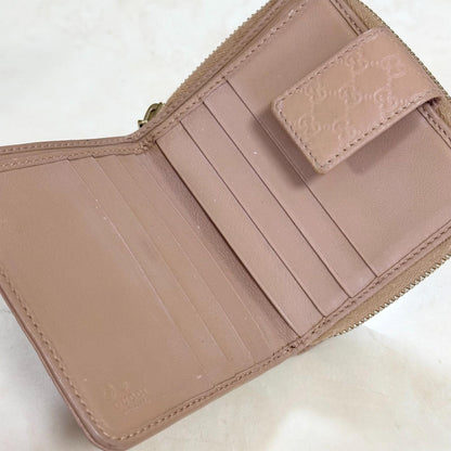 GUCCI Wallet GG Monogram Shima Bi-fold Flap Compact Pink Leather Authentic Used