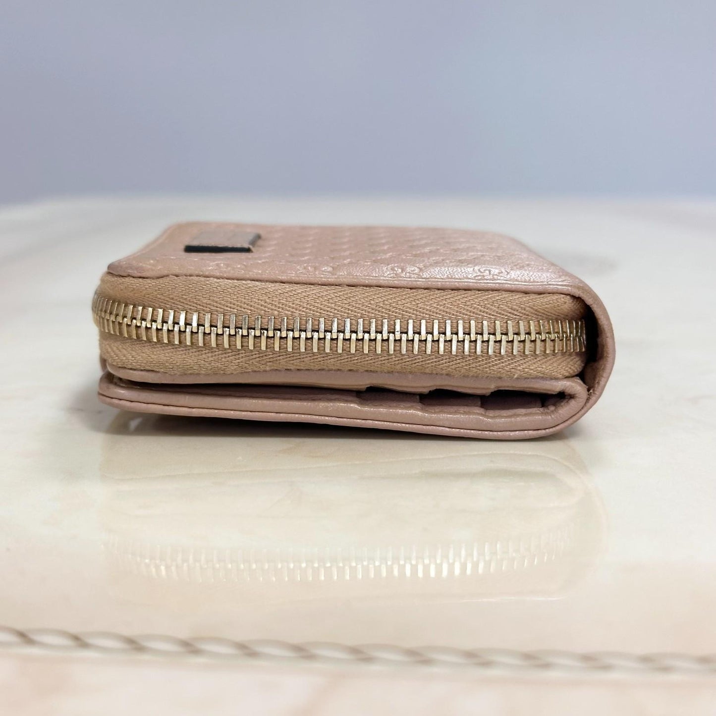 GUCCI Wallet GG Monogram Shima Bi-fold Flap Compact Pink Leather Authentic Used