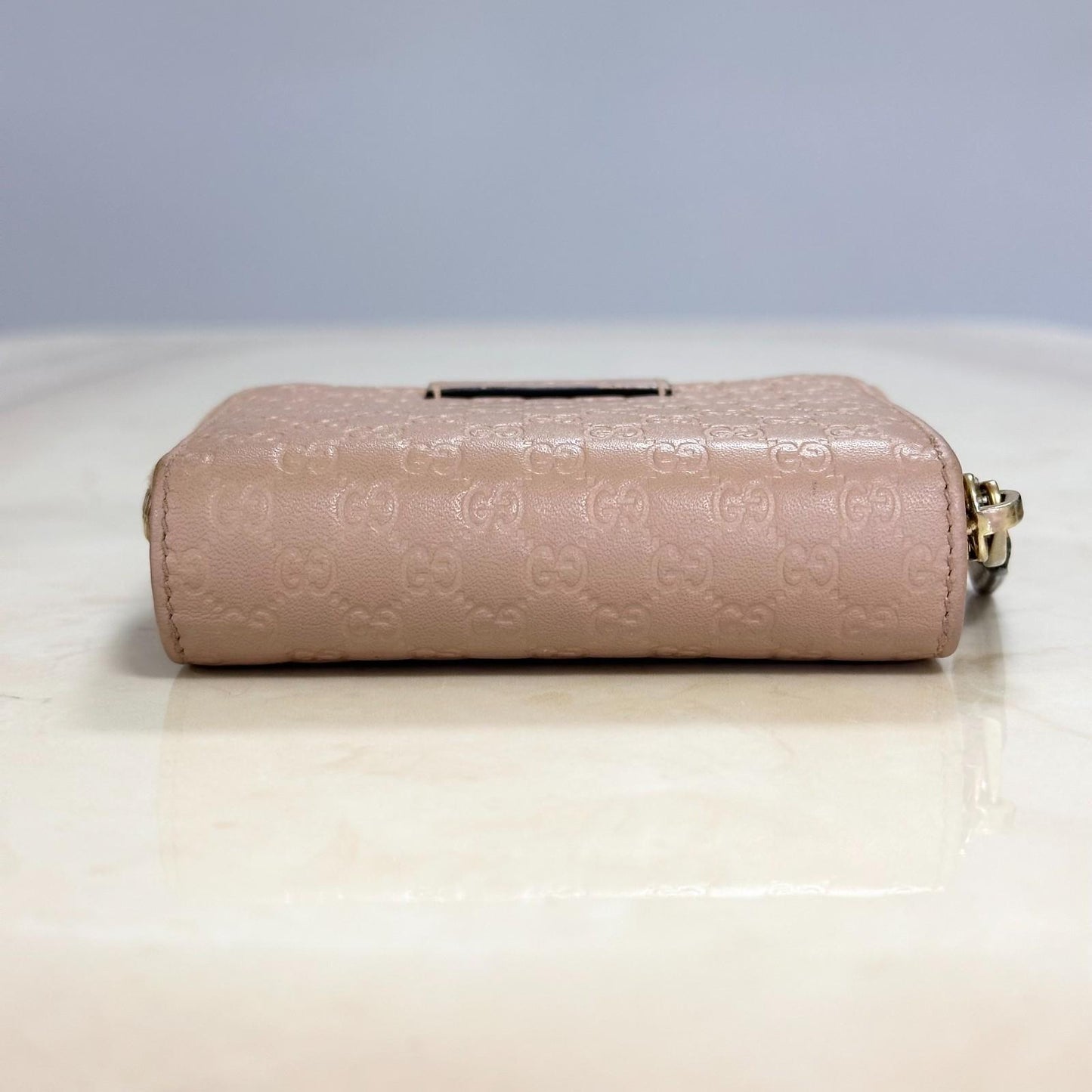 GUCCI Wallet GG Monogram Shima Bi-fold Flap Compact Pink Leather Authentic Used