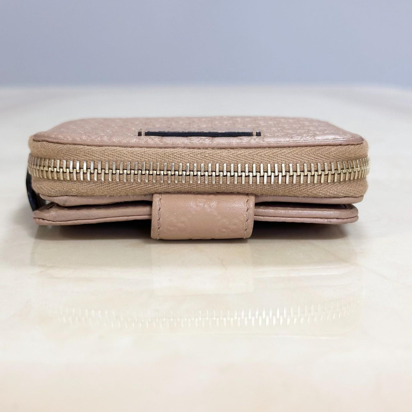 GUCCI Wallet GG Monogram Shima Bi-fold Flap Compact Pink Leather Authentic Used