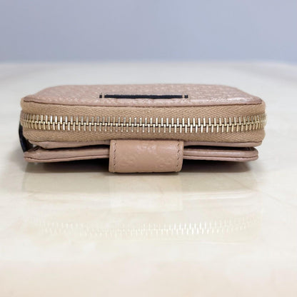 GUCCI Wallet GG Monogram Shima Bi-fold Flap Compact Pink Leather Authentic Used