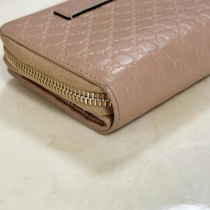 GUCCI Wallet GG Monogram Shima Bi-fold Flap Compact Pink Leather Authentic Used