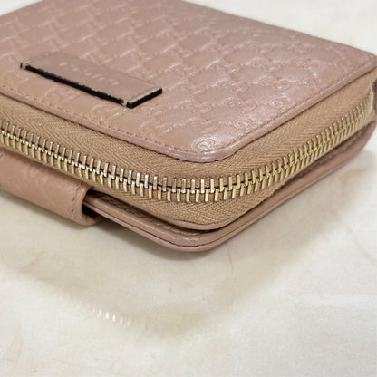 GUCCI Wallet GG Monogram Shima Bi-fold Flap Compact Pink Leather Authentic Used