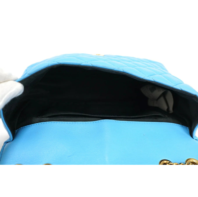 VERSACE Shoulder Bag Purse Chain Medusa Quilting Leather Blue Authentic