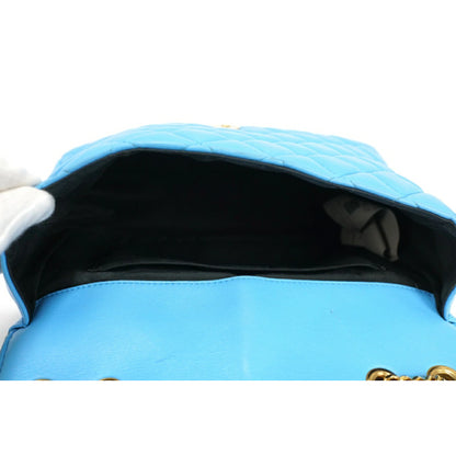 VERSACE Shoulder Bag Purse Chain Medusa Quilting Leather Blue Authentic