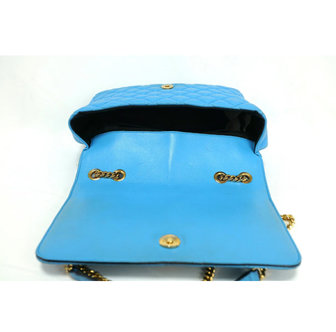 VERSACE Shoulder Bag Purse Chain Medusa Quilting Leather Blue Authentic