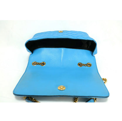 VERSACE Shoulder Bag Purse Chain Medusa Quilting Leather Blue Authentic