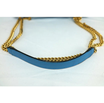 VERSACE Shoulder Bag Purse Chain Medusa Quilting Leather Blue Authentic